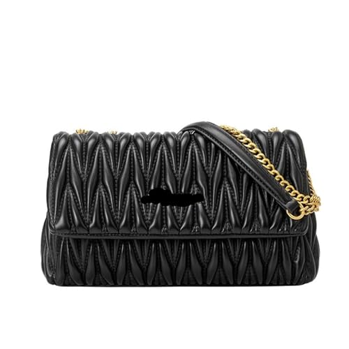 Genuine Leather Lattice Chain Shoulder Crossbody Bag