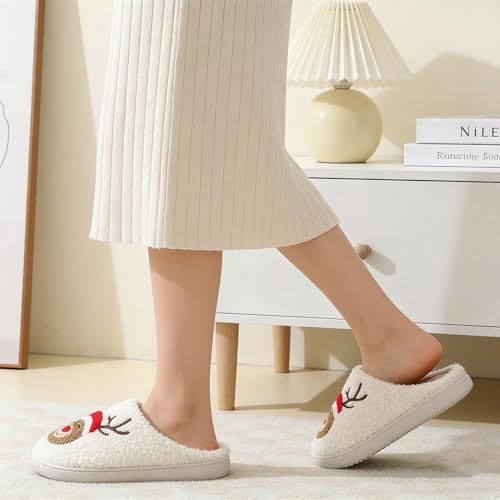 Image of Christmas Slippers Winter Warm Plush Pattern Slippers Soft Non-Slip Indoor House Shoes for Men Women