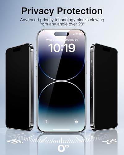 Image of SMARTDEVIL 2 Pack for iPhone 14 Pro Privacy Screen Protector, Military Grade Shatterproof, 9H Hardness, Anti-Spy Tempered Glass, Fast & Easy Instlltion, Case Friendly