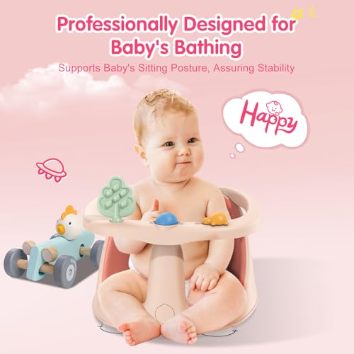 Image of Baby Bath Seat for Babies 6 Months & Up, Non-Slip Bath Seats for Babies Sitting up,Bath tub Seat with Suction Cups,Safe & Comfortable Bath Chair Baby, Pink