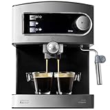Cafetera express para café espresso y cappuccino, prepara todo tipo de cafés con solo pulsar un botón; incluye brazo con doble salida y dos portafiltros para preparar uno o dos cafés a la vez