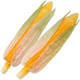 Funzhan 2pcs Artificial Yellow Corn Vegetable Decoration Faux Realistic Corns with Green Shell Fake Lifelike Food Ornament for House Kitchen Simulation Festival Prop