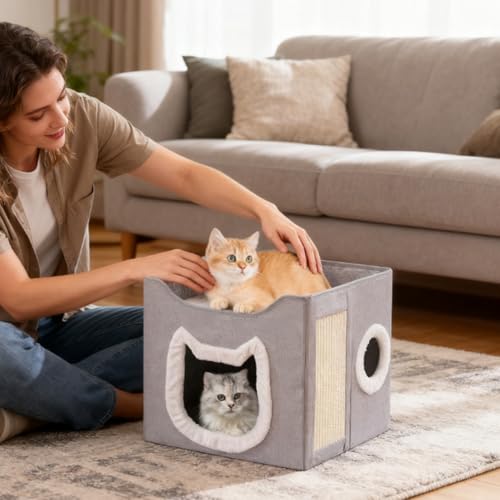 Maison pour chat extérieur et intérieur | Abri pliable 2 couches avec niche - 8