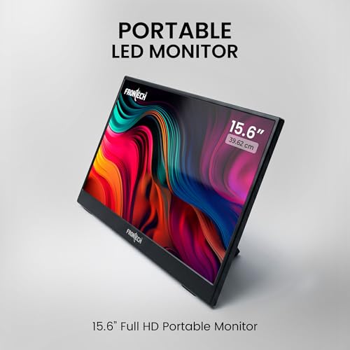 Image of FRONTECH 15.6″ Portable LED Monitor, Full HD IPS Display, 10000mAh Rechargeable Battery, Dual Type-C & Mini HDMI, Built-in Speakers, 180 Stand, Works with Laptop /PS5 /Switch /Phone (MON-0023P)