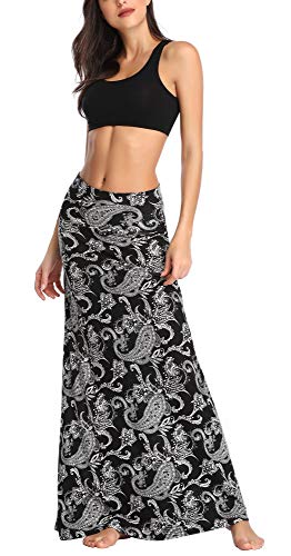 Image of Urban CoCo Women's Stylish Spandex Comfy Fold-Over Flare Long Maxi Skirt
