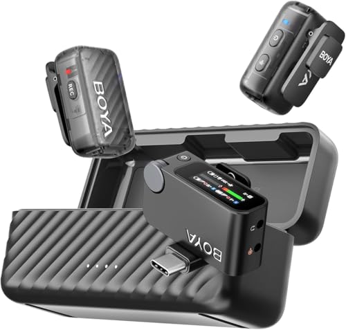 BOYA BOYAMIC 2 Micrófono Lavalier Inalámbrico para iPhone/Android/PC, Micrófono USB-C Mini Teléfono Móvil con Reducción de Ruido AI, 300M, 48KHz/32Bit, Micrófono de Solapa para Grabación de Video