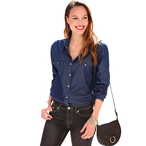 VENCA Chemise en Jean avec Pressions Manches Longues Broderie Dos Femme - 019231