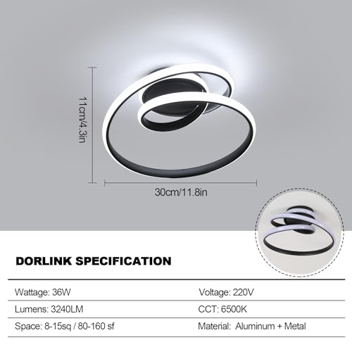 Dorlink LED Ceiling Light, Black Spiral Chandelier, Art Deco Creative Modern Ceiling Lights - Image 2