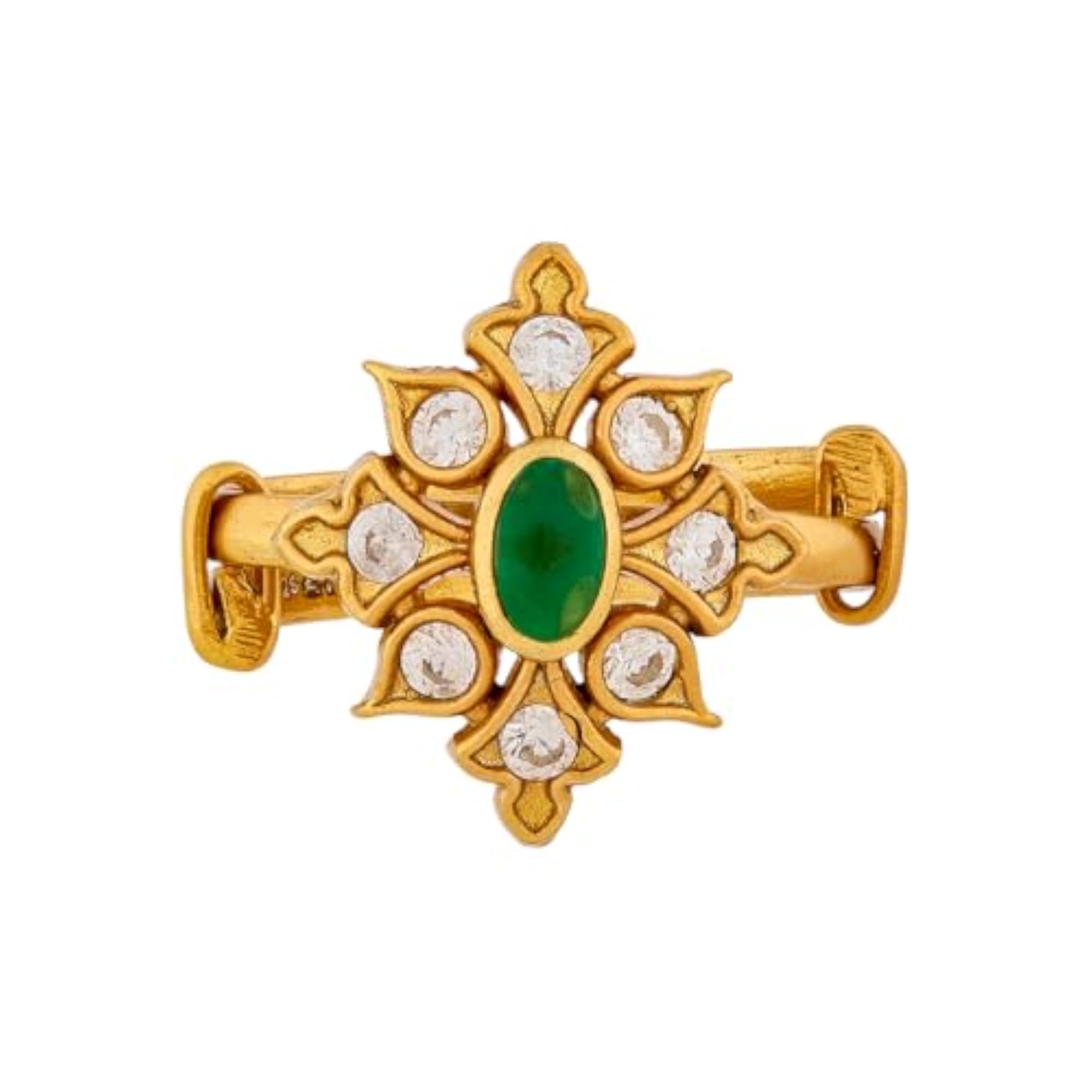 Women's Adjustable Green Gold Polished 92.5 Silver Temple Ring