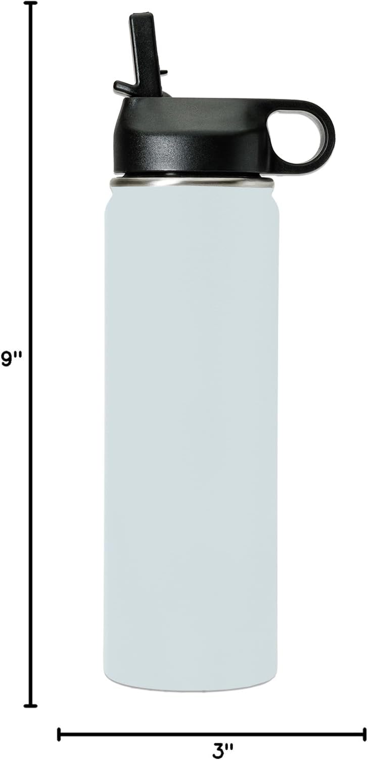 LaserGram Personalized Water Bottle, Peace Sign, Stainless Steel Double Wall Vacuum Insulated with Flip Top Straw, Custom Engraved Gift (20oz / 590ml Light Blue)