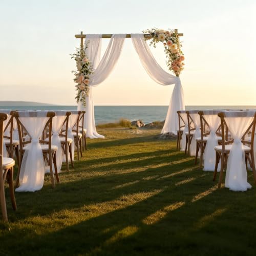 Image of White Wedding Glitter Arch Draping Fabric 29 inch x 6.5 Yards 2 Panels Sheer Backdrop Curtains Drapery for Summer Wedding Ceremony Birthday Party Indoor Ceiling Decor