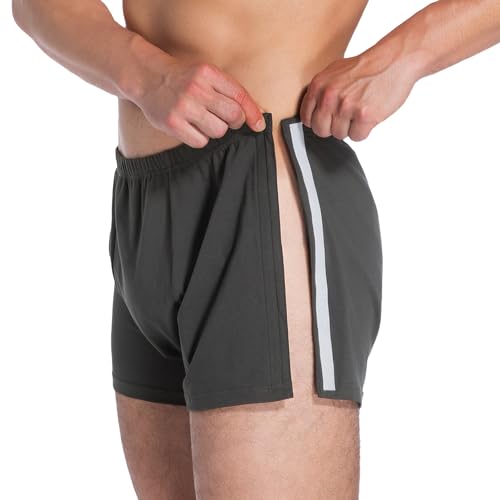 Men's Post-Surgery Tear Away Shorts, Loose Fit Cotton Shorts with Wide Leg and Snap for Knee & Hip Replacement Recovery2