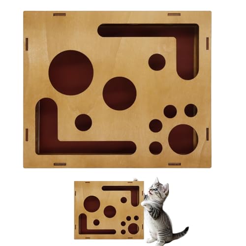 HANGGON Scatola per attività per gatti con lima per artigli, scatola per giocattoli in legno con puzzle tiragraffi, scatola per arricchimento con puzzle per gattini
