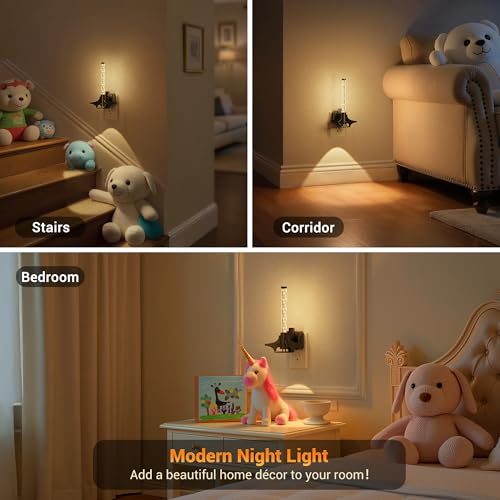 Image of JandCase LED Night Light Plug into Wall, Dusk-to-Dawn Sensor, Slide Button Dimmer with 0-100LM Adjustable Brightness, 3000K Soft White Night Light for Bedroom, Bathroom, Stairway, Hallway, 2 Pack