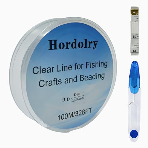 Hordolry 0.5mm Clear Fishing Line, 328FT Invisible Fishing Wire, Lower Memory Extruded Nylon Monofilament Line with UV Protection for Freshwater & Saltwater, Hanging Decorations, Beading