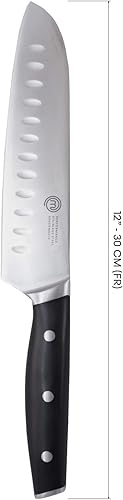Miniatura 6 de MasterChef Santoku - Cuchillo de cocina de 12 pulgadas con hoja de acero inoxidable de alto carbono y asas triples remachadas, cuchillo de cocina de