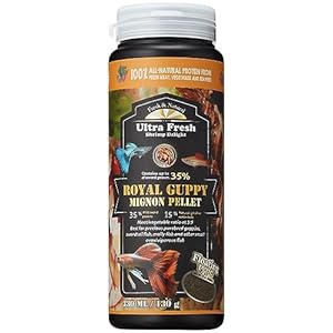 Ultra Fresh Royal Guppy Mignon Pellet, All Natural Guppy Food, Sword Prawns, Spirulina, Seaweeds, Highly Nutritious, for Cleaner Water and More Vibrant Color 4.6 oz