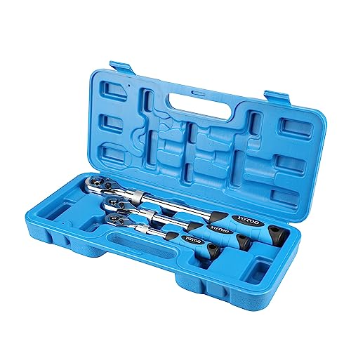 Yotoo 3-Piece Extendable Ratchet Set - 72-Tooth, Quick-Release, Reversible Drive Socket Wrenches - Sizes: 1/4, 3/8, 1/2 Inch #TOP23