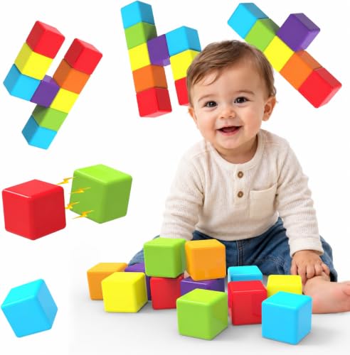 Large Magnetic Building Blocks Stacking and Montessori Toys for Baby & Toddlers 12 Pieces