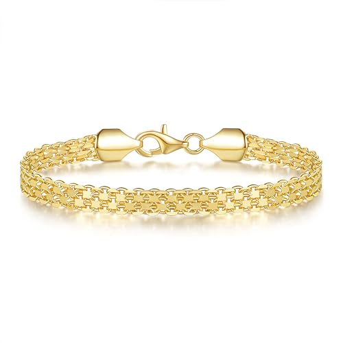 FEGER 14K Gold Mesh Chain Bracelet for Women and Men Dainty Gold Bracelets Gift for Women(6.5''-8.5'')