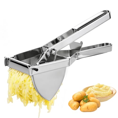 Swylexn 1 Piece Potato Ricer Mashers - 32.8x13CM Stainless Steel, Easy-to-Clean Potato Masher with Silicone Handle for Smooth Mashed Potatoes