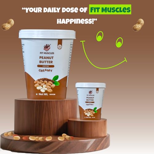 Image of Fit Muscles Coffee Creamy Peanut Butter 500g, 25g Protein, Smooth & Creamy Texture, Rich Coffee Flavour, No Palm Oil, Natural Ingredients, Peanut Butter for Gym, Shakes & Daily Nutrition