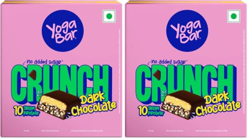 Image of Yogabar Crunch Bar Dark Chocolate | 10g Protein Bar | No Added Sugar | Crunchy Bar with Almonds & Peanuts | Whey Protein Bar for Gym, Workout & Healthy Snacking | Pack of 24
