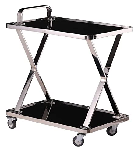 PLMNBQWE Carrito de Bar para Servir Bebidas y Comida, de Metal y Vidrio Templado, con Ruedas, para Uso doméstico, Cocina, Exterior, Hotel, Restaurante, Hospital.