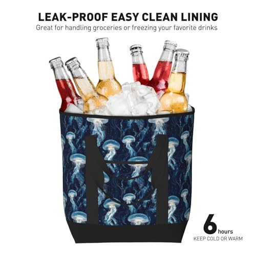 Grand sac isotherme doux et réutilisable imprimé méduses pour courses écoresponsables - 6