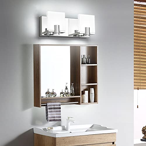 Image of SOLFART Led Bathroom Vanity Light Fixtures with Spotlights Chrome Finishing Durable Modern Vanity Light Over Mirror Light Fixture for Bath 2 Lights
