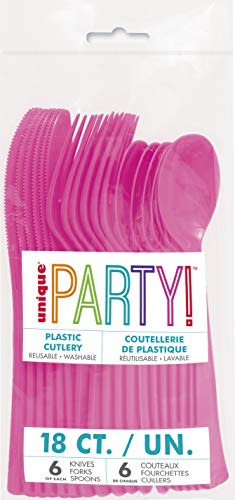 Unique-UK-39490-Re-Usable-Plastic-Cutlery-Set-Hot-Pink-Pack-of-18