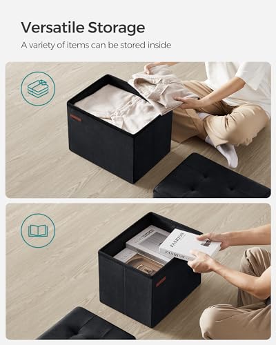 Image of SONGMICS Storage Ottoman, Foldable Small Ottoman Foot Rest, 12.2 x 16.1 Inches Foot Stool, Ottoman with Storage, Load up to 286 lb, for Living Room, Bedroom, Dorm, Ink Black ULSF200B01