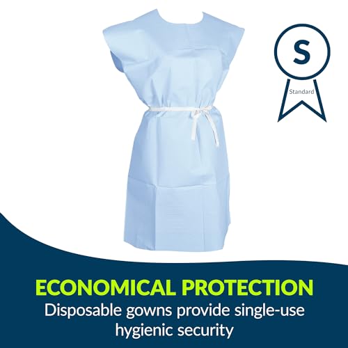 avalon standard gowns blue pack of 50  tissuepolytissue  open-back waist-tie short-sleeve medical gowns  disposable exam gowns  standard size 30 x 42  latex-free medical supplies 813