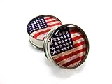 Mystic Metals Body Jewelry Double Flare American Flag Picture Plugs - Sold As a Pair (7/16' (11mm))