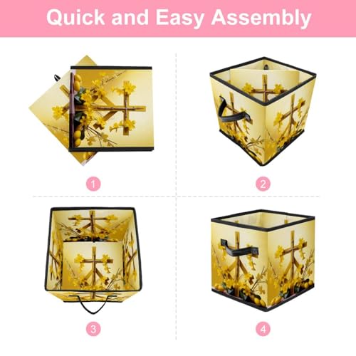 Boîte de rangement pliable compacte et solide avec motif croix jaune