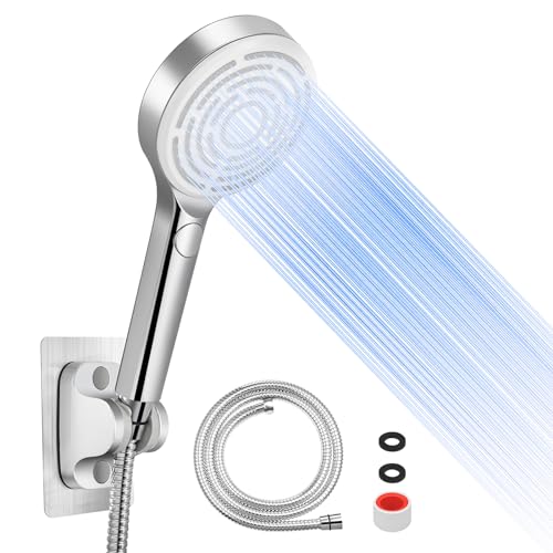 Rovtop Duschkopf Handbrause mit schlauch und halterung（Nagelfreier Duschhalter+1.5 M Brauseschlauch+3 Strahlarten Duschkopf），Antikalk-Funktion，G1/2 ABS Hochdruck Wassersparend