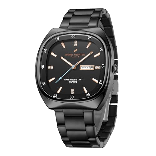 Image of Daniel Hechter Paris Bercy Collection Analog Quartz Watch for Men with Square Dial, Day-Date Display, Crystal Hour Markers and Stainless Steel Strap - DHM1053