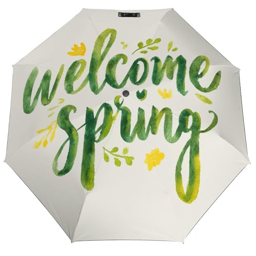 Parapluie pliant 3 plis vert frais Bonjour Printemps résistant et compact
