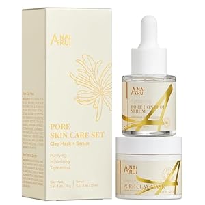 ANAI RUI 2 in 1 Pore Skin Set, Pore Clay Mask+Pore Minimizing Serum+BlackHead Remover Mask for Face,Minimizing, Shrinking, Tightening Pores, Pore Skin Care Gift Set