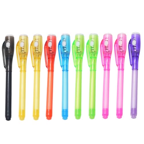 Ginwrek Bolígrafos UV con luz paquete de 10 unidades tinta invisible bolígrafos para escribir en secreto y divertirse con los niños proyectos creativos geniales.