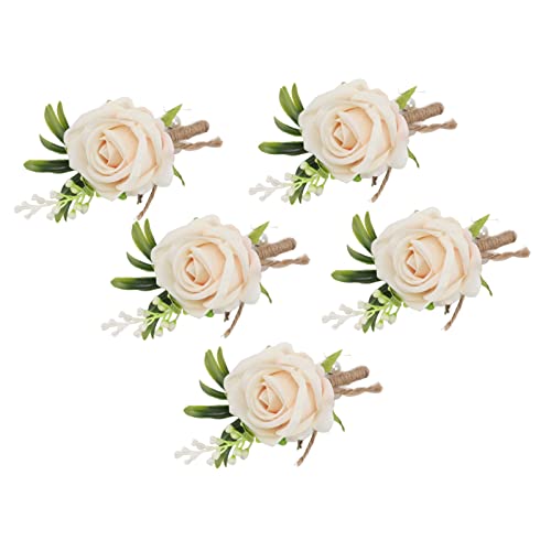 5PCS Rose Wedding Boutonniere Pin Fixed,Handmade Corsage Buttonhole Flowers Artificial Wedding Prom Banquet Flowers Decor with Pin for Bride and Groom (Champagne) - Image 4