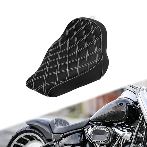 Motorcycle Driver Solo Seat Cushion Artificial Leather Seat Fit for Harley Fatboy Breakout 2018-2023 White Stitching