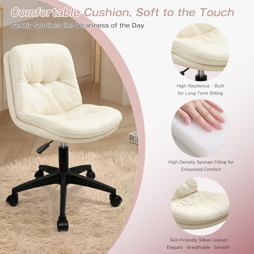 Image of Office Chair, Ergonomic Desk Chair with Padded Cushion & Backrest, Adjustable Height & 360 Swivel, Armless Task Chair for Home Office, Computer Desk & Vanity Beige