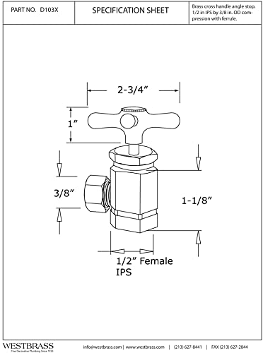 Robinet d'arrêt d'angle Westbrass D103X-26 1/2 pour bloquer les fuites d'eau rapidement - 3