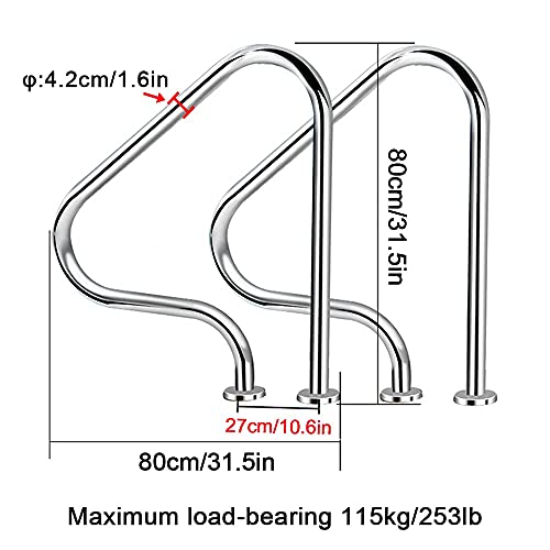Barandal para piscina de acero inoxidable 80 cm miniatura 2
