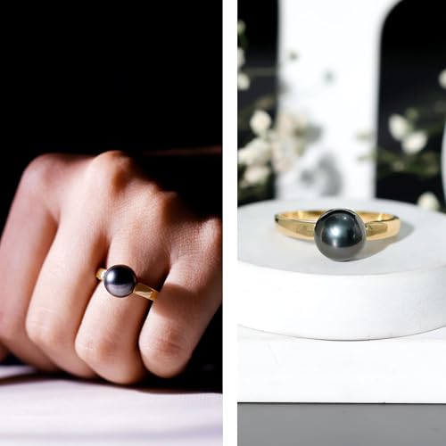 Real Black Pearl 8mm Round Engagement Ring, AAA Quality, Certified Tahitian Black Pearl Solitaire Ring - Ready To Gift2