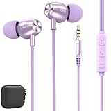 Lvwacun Wired Purple Earbuds with Mic in-Ear Earphones with Build-in Microphone Headphones Perfect for Women Girls Boys Teens School Students Classroom 3.5mm Aux Jack Wired Earbuds Light Purple