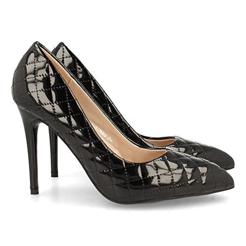 shoes&blues.es 61935-Salon de Mujer con Tacon de Aguja, Stiletto con Estampado de Cuadros, y Punta Fina, Otono Invierno 2021. Talla 37 Negro