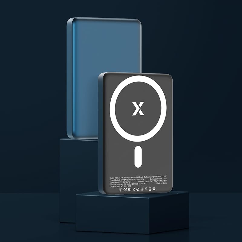 XYZtech X Blade 10K Wireless Power Bank - 10000 mAh - Metal Casing Design, Compatible with iPhone and Samsung, Metallic Blue