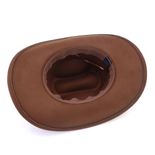 Image of Western Cowboy Hat for Men Women Wide Brim Felt Cowboy Cowgirl Hat with Buckle Belt Classic Fedora Hat